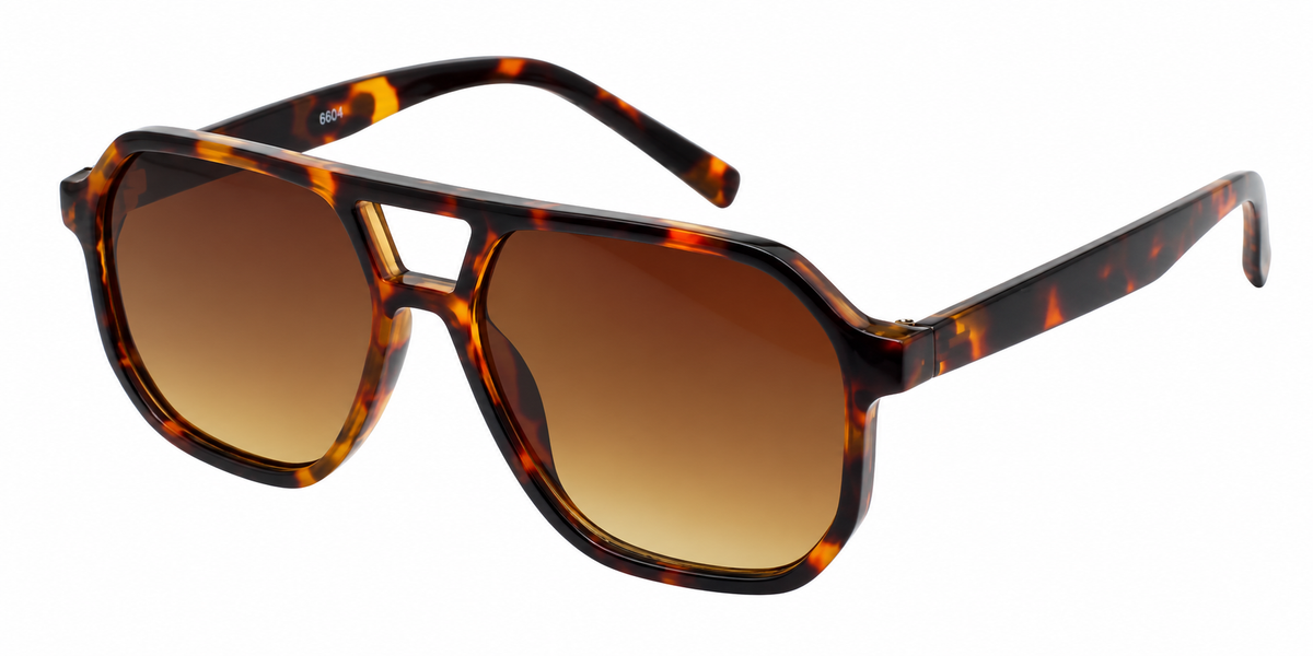 6604 - Brow Bar Square Aviator Plastic Sunglasses
