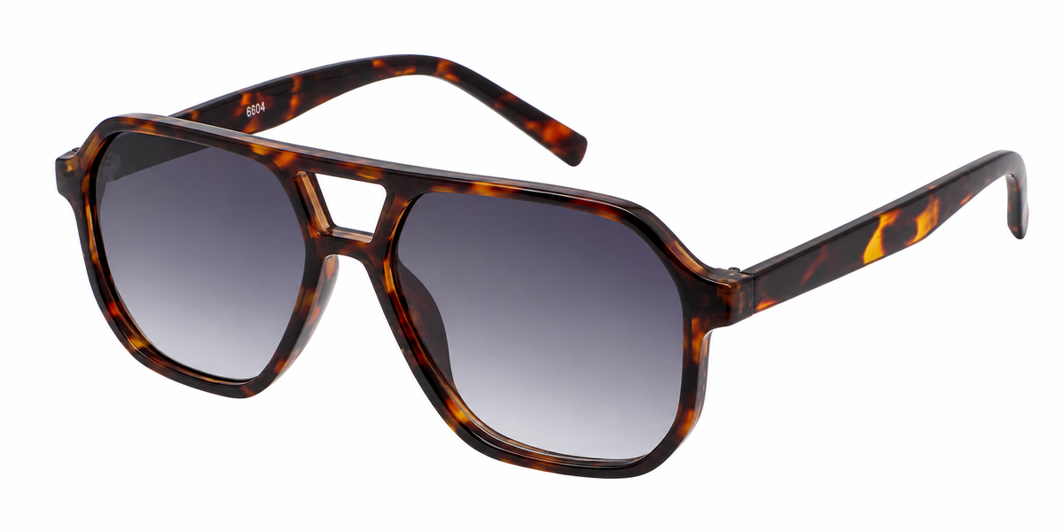 6604 - Brow Bar Square Aviator Plastic Sunglasses