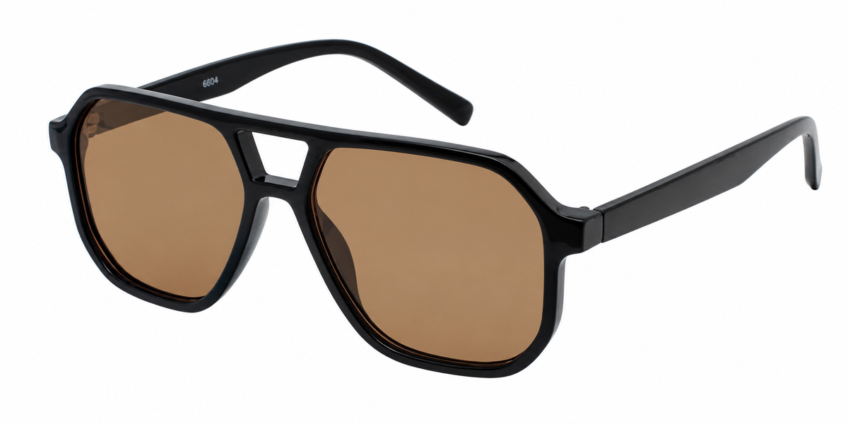 6604 - Brow Bar Square Aviator Plastic Sunglasses