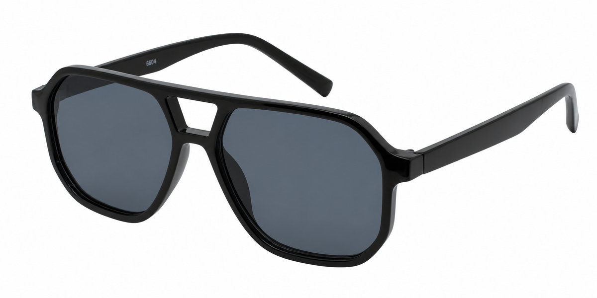 6604 - Brow Bar Square Aviator Plastic Sunglasses