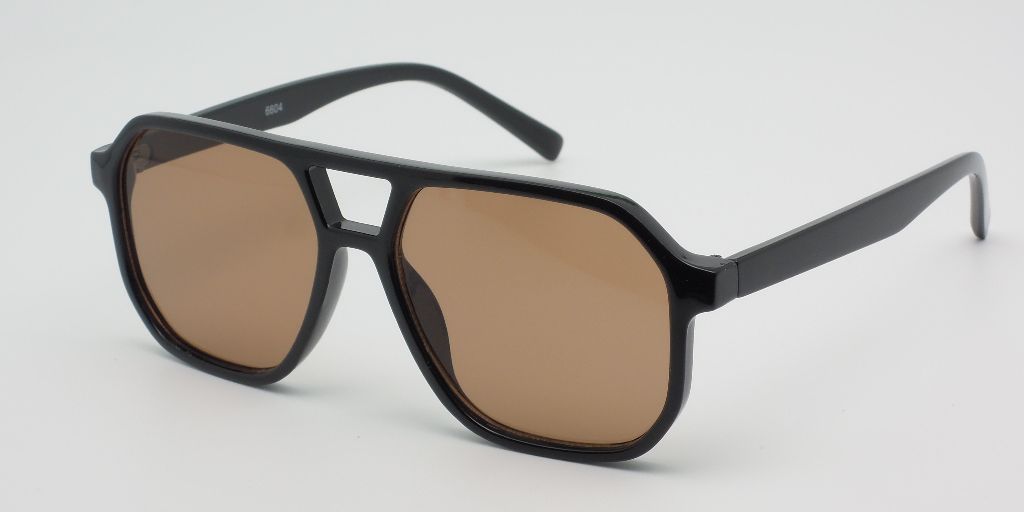 6604 - Brow Bar Square Aviator Plastic Sunglasses