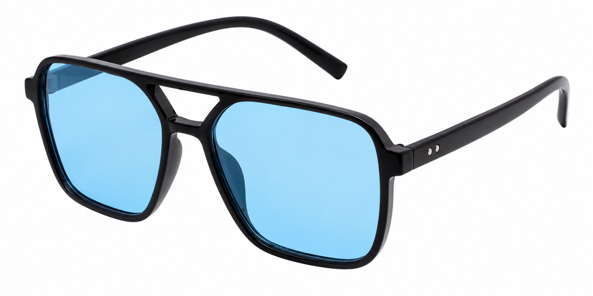 6605 - Square Aviator Plastic Sunglasses with Brow Bar