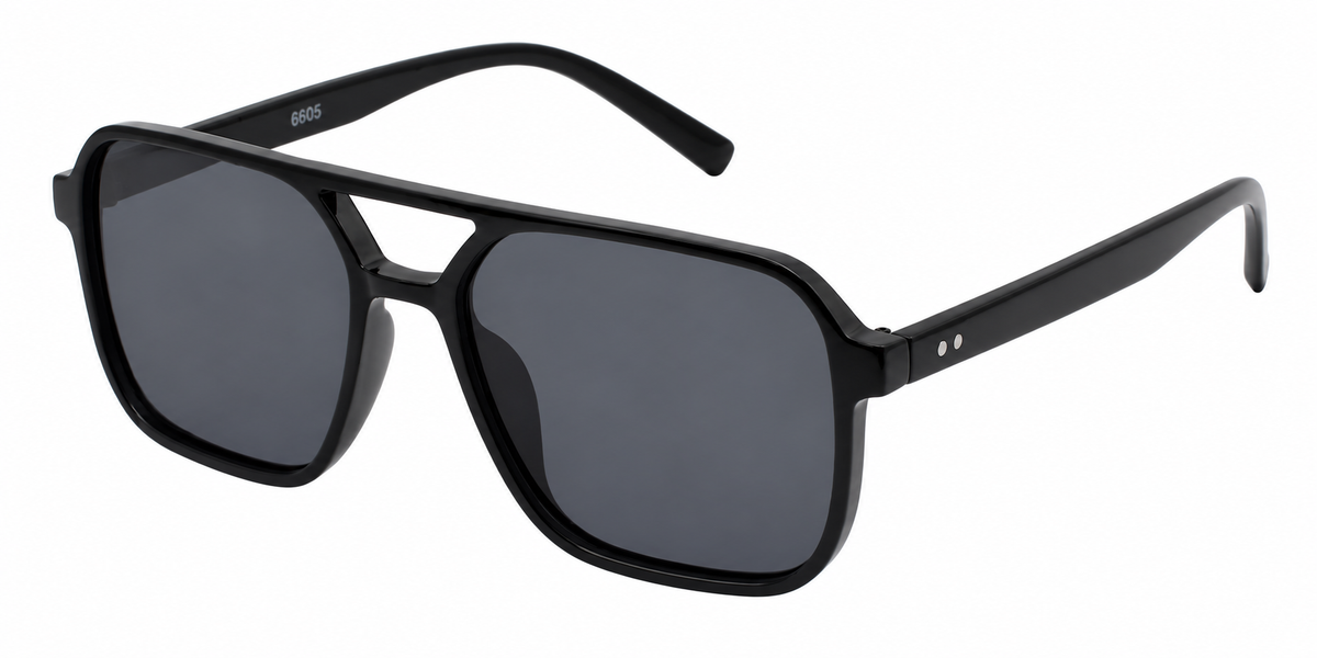 6605 - Square Aviator Plastic Sunglasses with Brow Bar