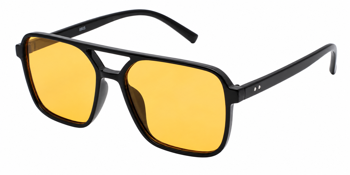 6605 - Square Aviator Plastic Sunglasses with Brow Bar