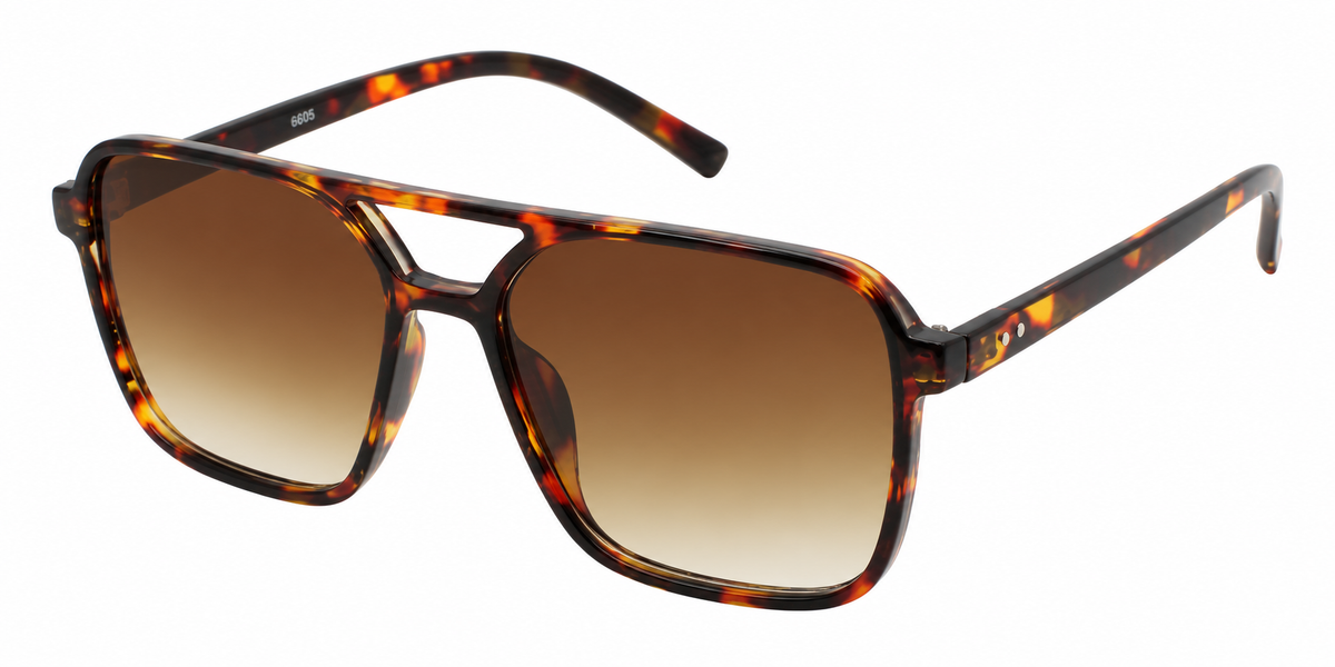 6605 - Square Aviator Plastic Sunglasses with Brow Bar