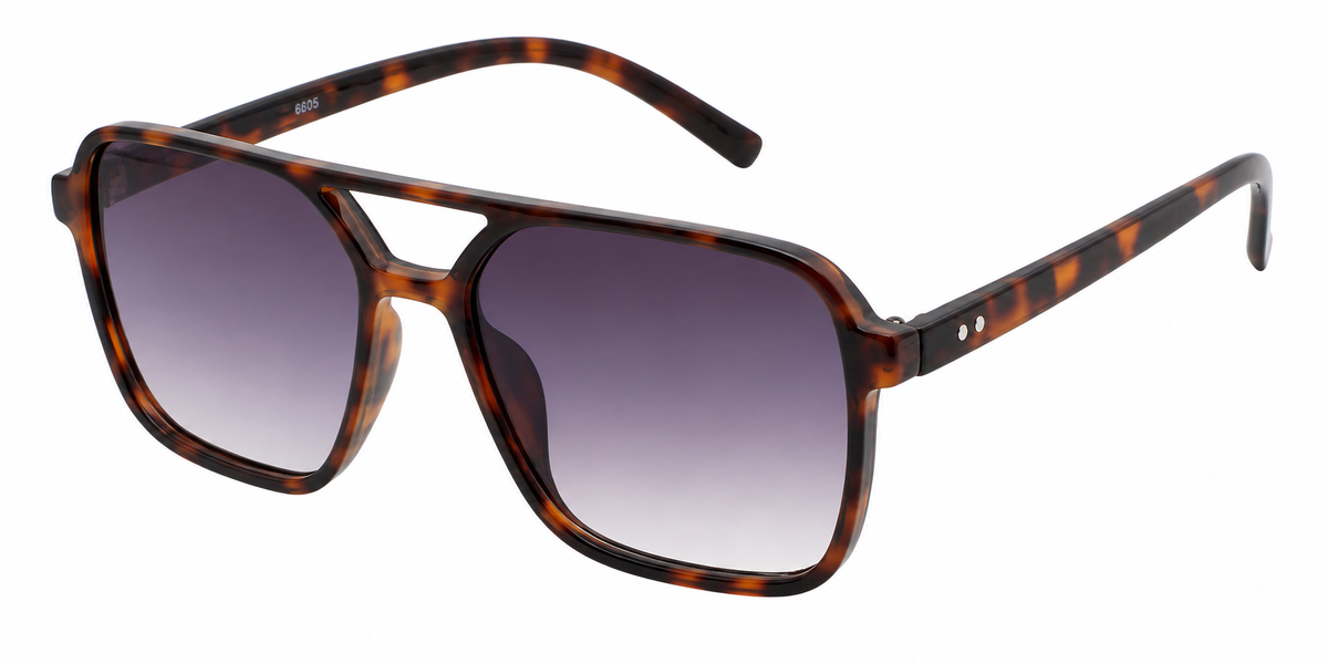 6605 - Square Aviator Plastic Sunglasses with Brow Bar