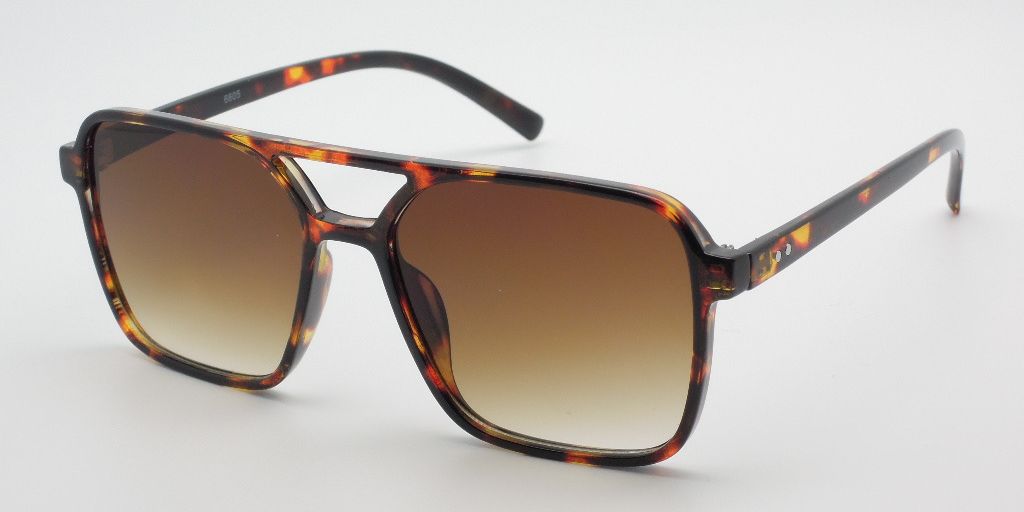 6605 - Square Aviator Plastic Sunglasses with Brow Bar