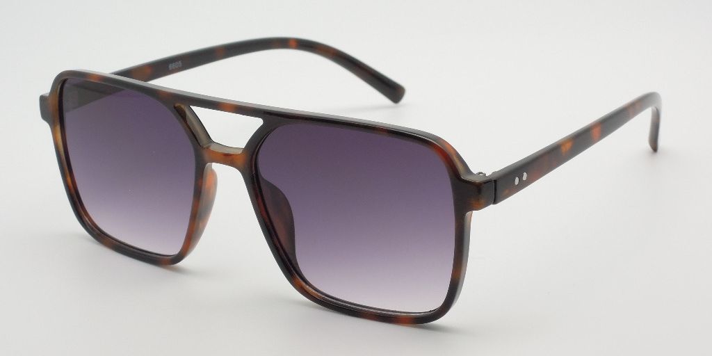 6605 - Square Aviator Plastic Sunglasses with Brow Bar