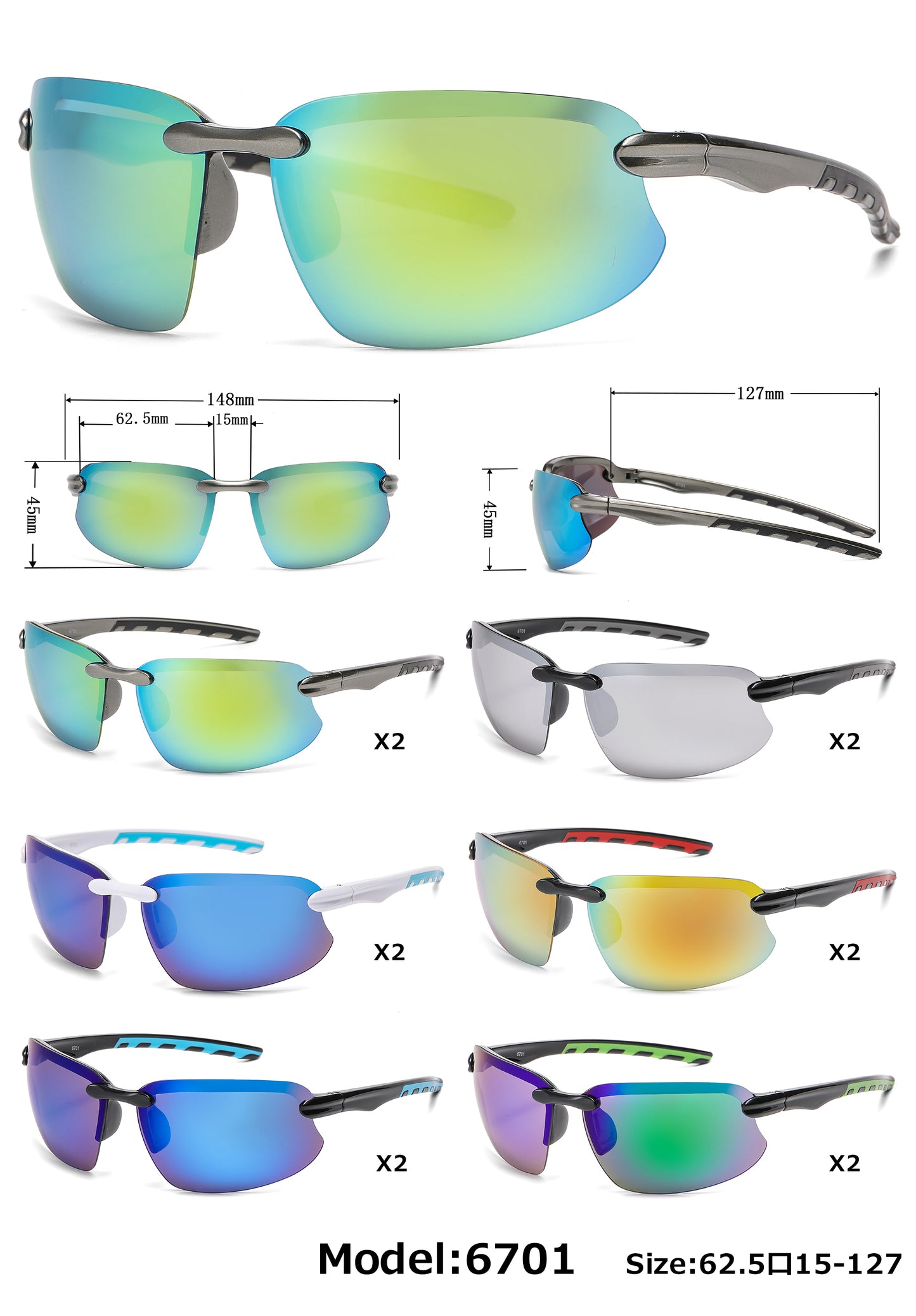 6701 - Rimless Sport Men Plastic Sunglasses