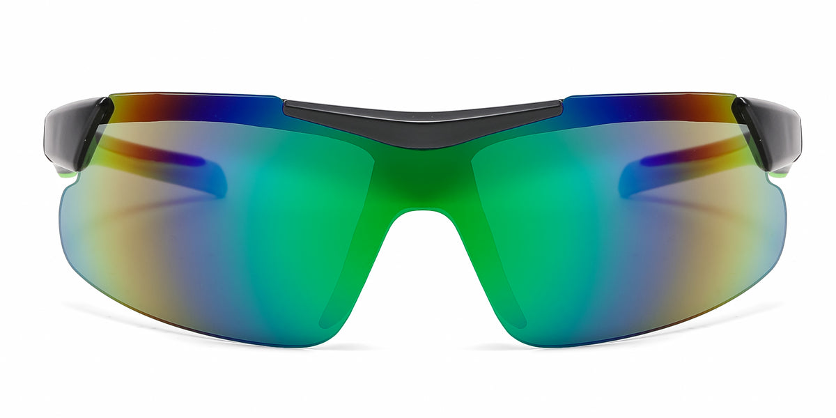 6702 - Men Sport Semi Rimless One Piece Lens Plastic Sunglasses