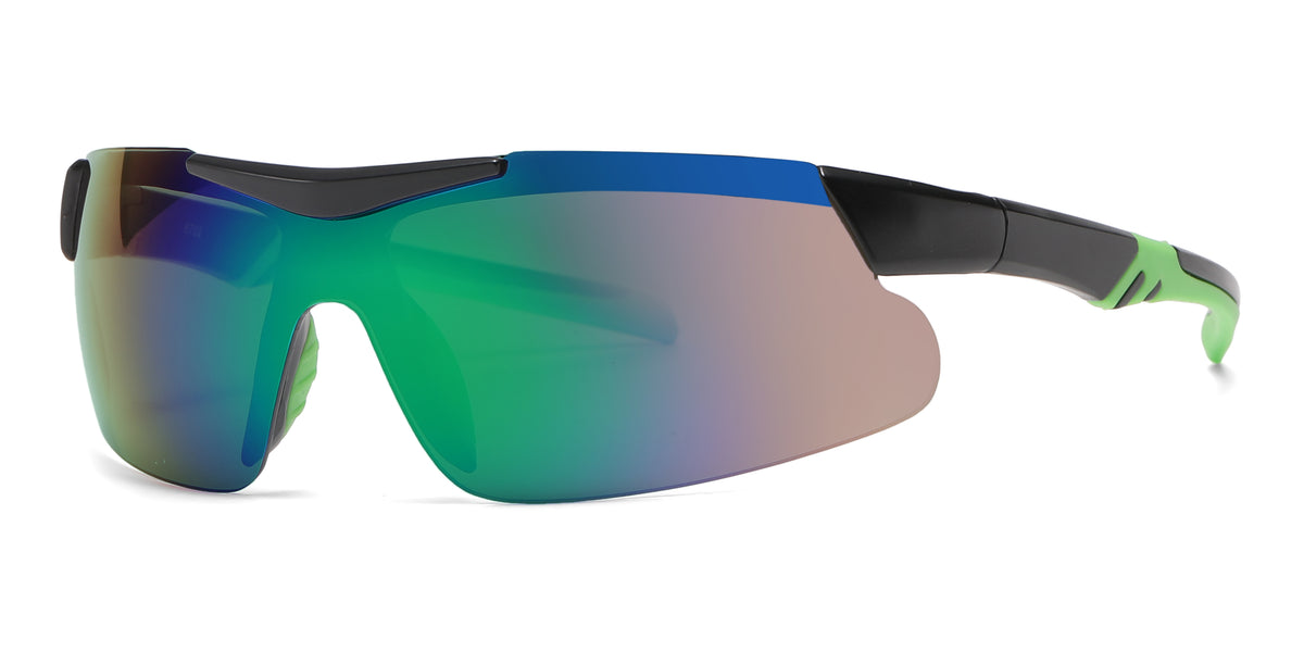 6702 - Men Sport Semi Rimless One Piece Lens Plastic Sunglasses