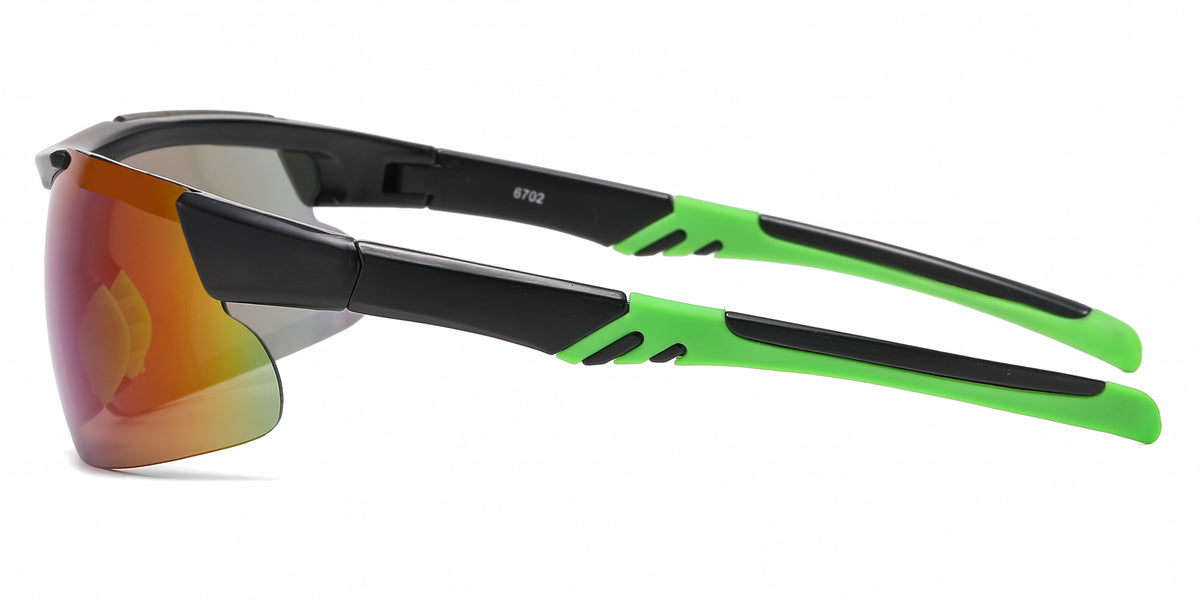 6702 - Men Sport Semi Rimless One Piece Lens Plastic Sunglasses