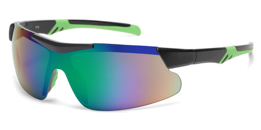 6702 - Men Sport Semi Rimless One Piece Lens Plastic Sunglasses