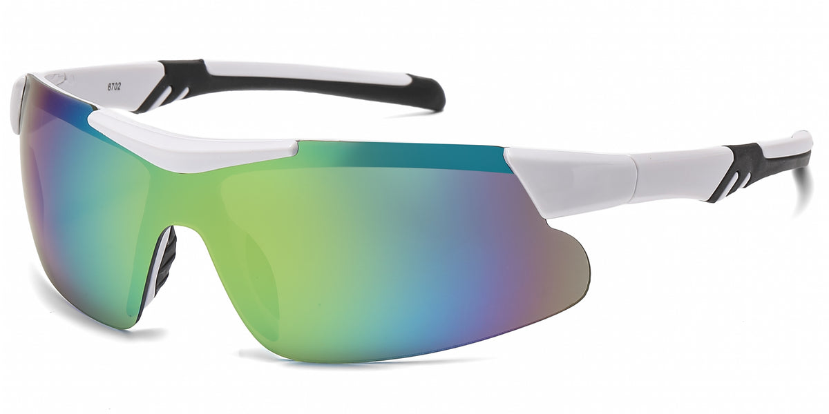 6702 - Men Sport Semi Rimless One Piece Lens Plastic Sunglasses