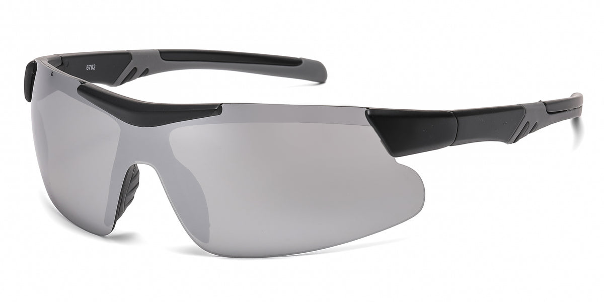 6702 - Men Sport Semi Rimless One Piece Lens Plastic Sunglasses