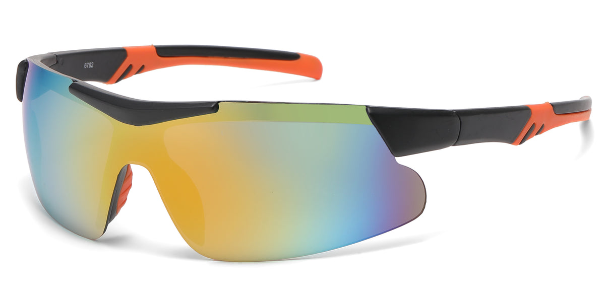 6702 - Men Sport Semi Rimless One Piece Lens Plastic Sunglasses