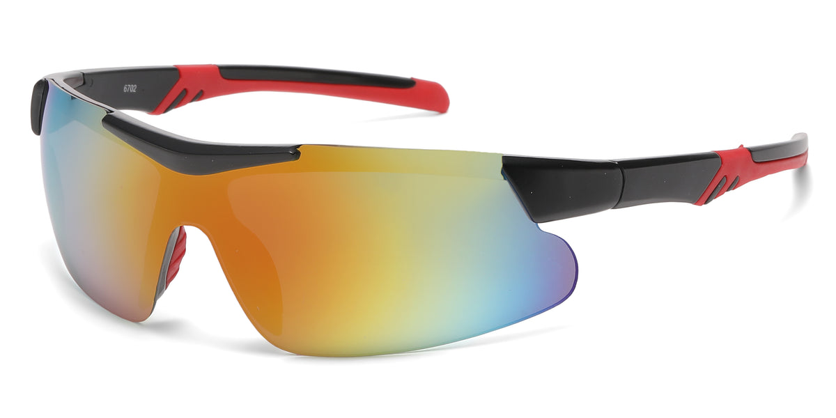 6702 - Men Sport Semi Rimless One Piece Lens Plastic Sunglasses