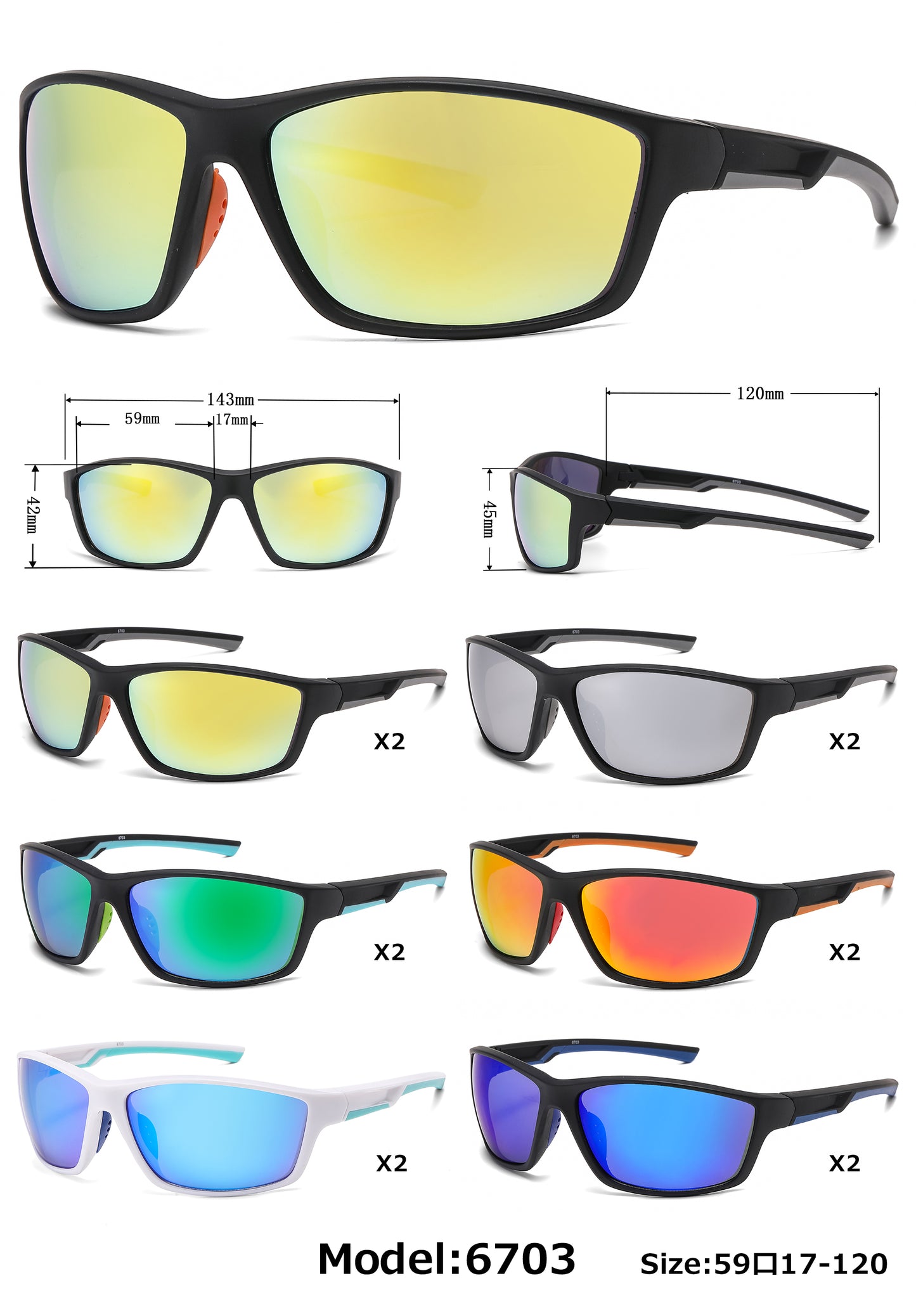 6703 - Rectangular Men Sport Plastic Sunglasses
