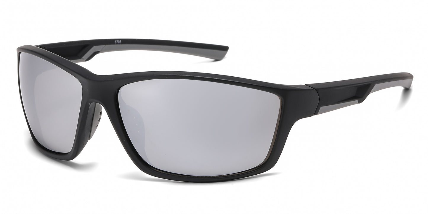 6703 - Rectangular Men Sport Plastic Sunglasses