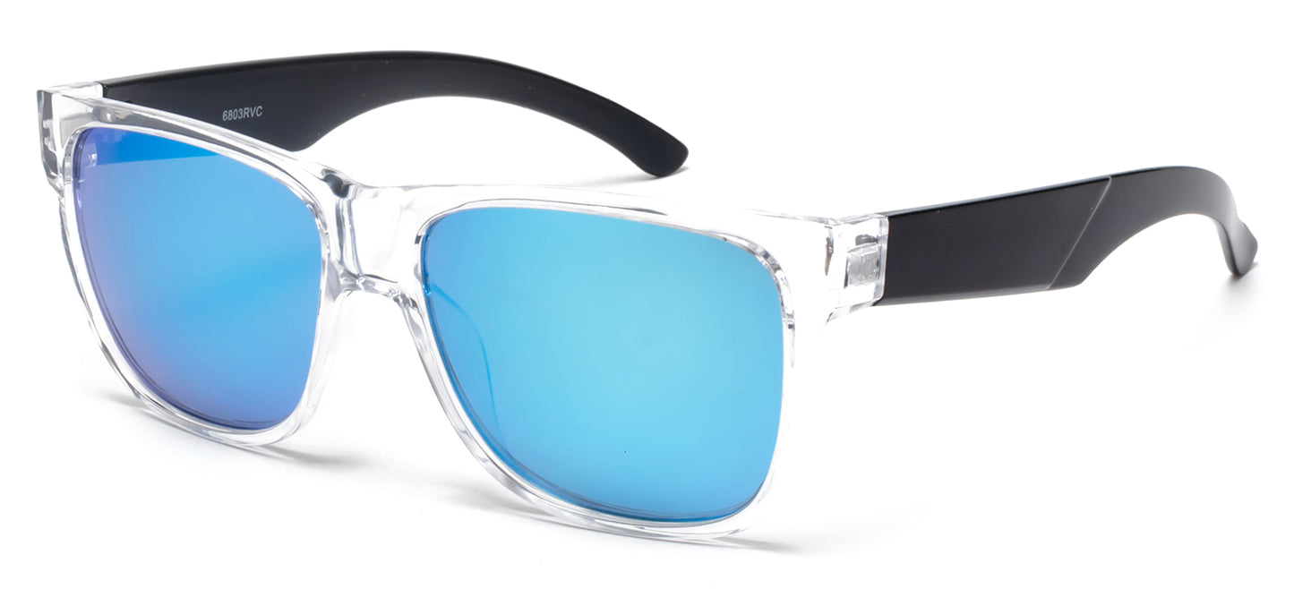 6803 RVC - Classic Sport with Clear Frame and Color Mirror Lens Plastic Sunglasses