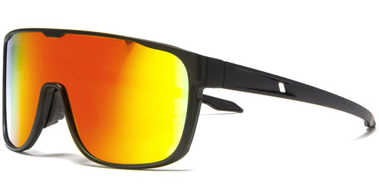 6805 - One Piece Lens Plastic Shield Sunglasses with Color Mirrored Lens