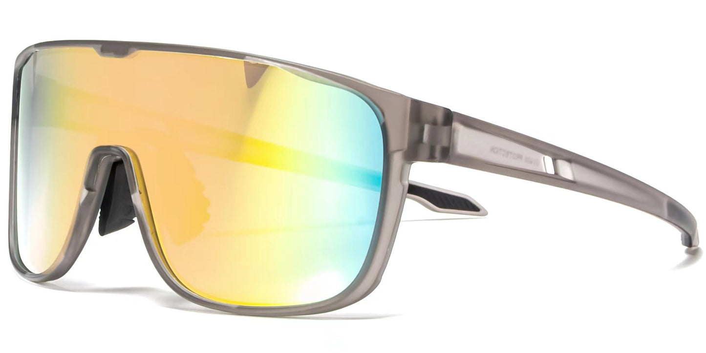 6805 - One Piece Lens Plastic Shield Sunglasses with Color Mirrored Lens