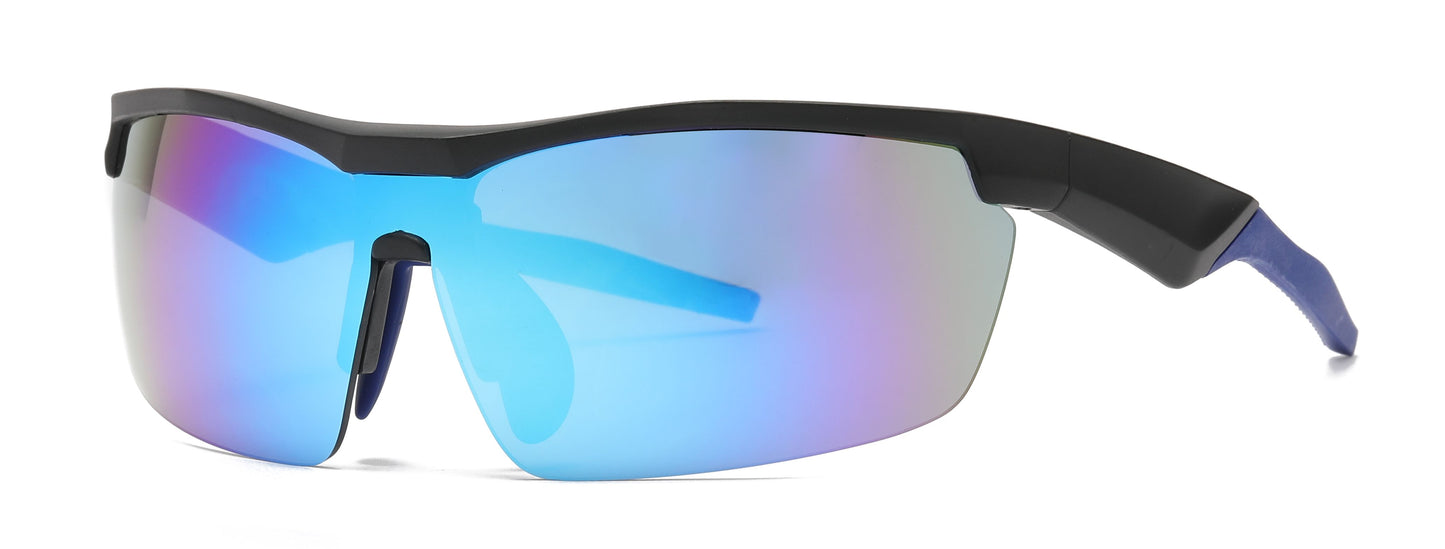 6827 - Sports Semi Rimless One Piece Lens Plastic Sunglasses