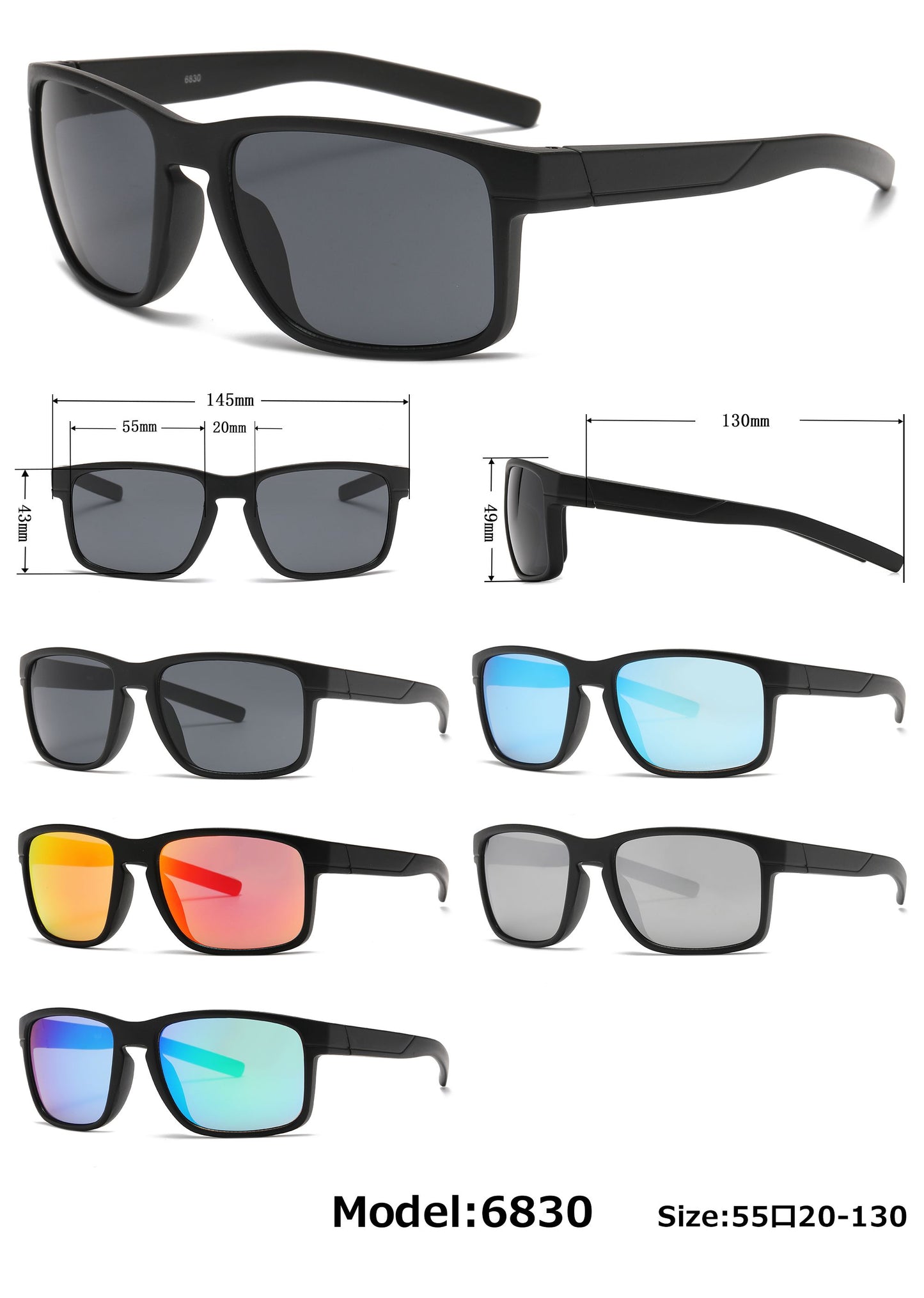 6830 - Square Sports with Keyhole Bridge Plastic Sunglasses