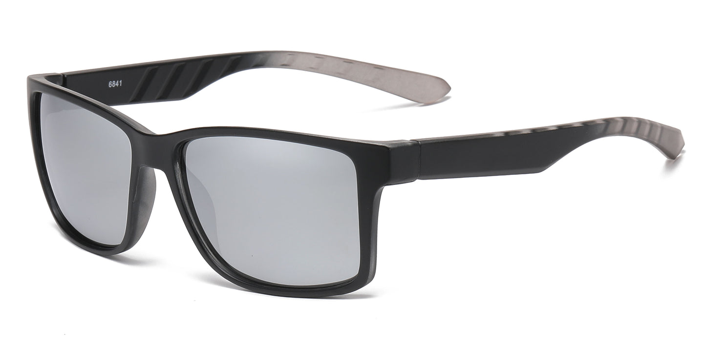 6841 - Rectangular Men Sport Plastic Sunglasses with Color Mirror Lens