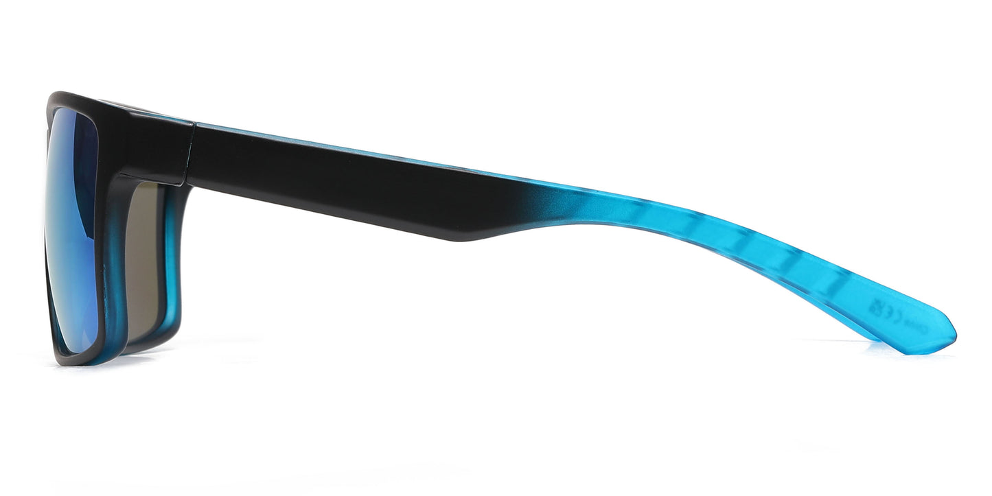 6841 - Rectangular Men Sport Plastic Sunglasses with Color Mirror Lens