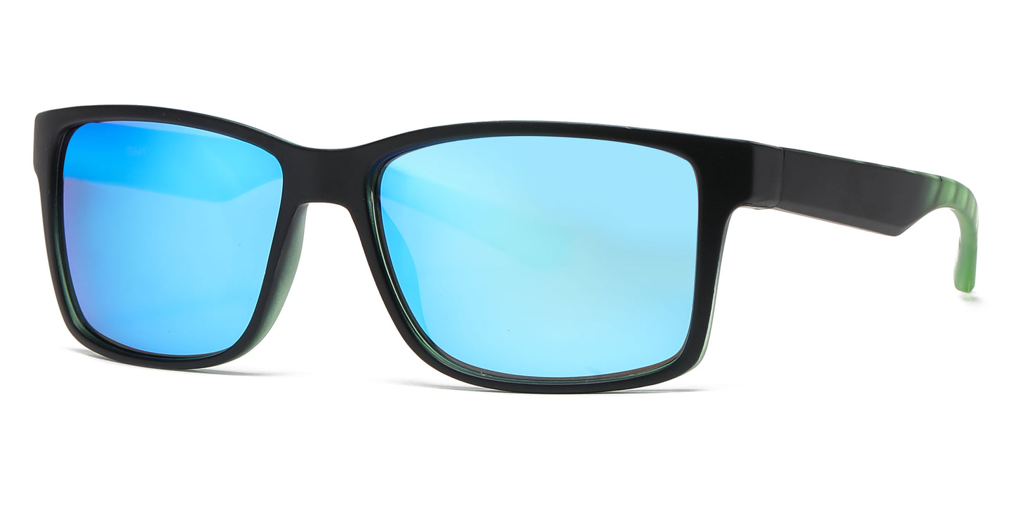 6841 - Rectangular Men Sport Plastic Sunglasses with Color Mirror Lens