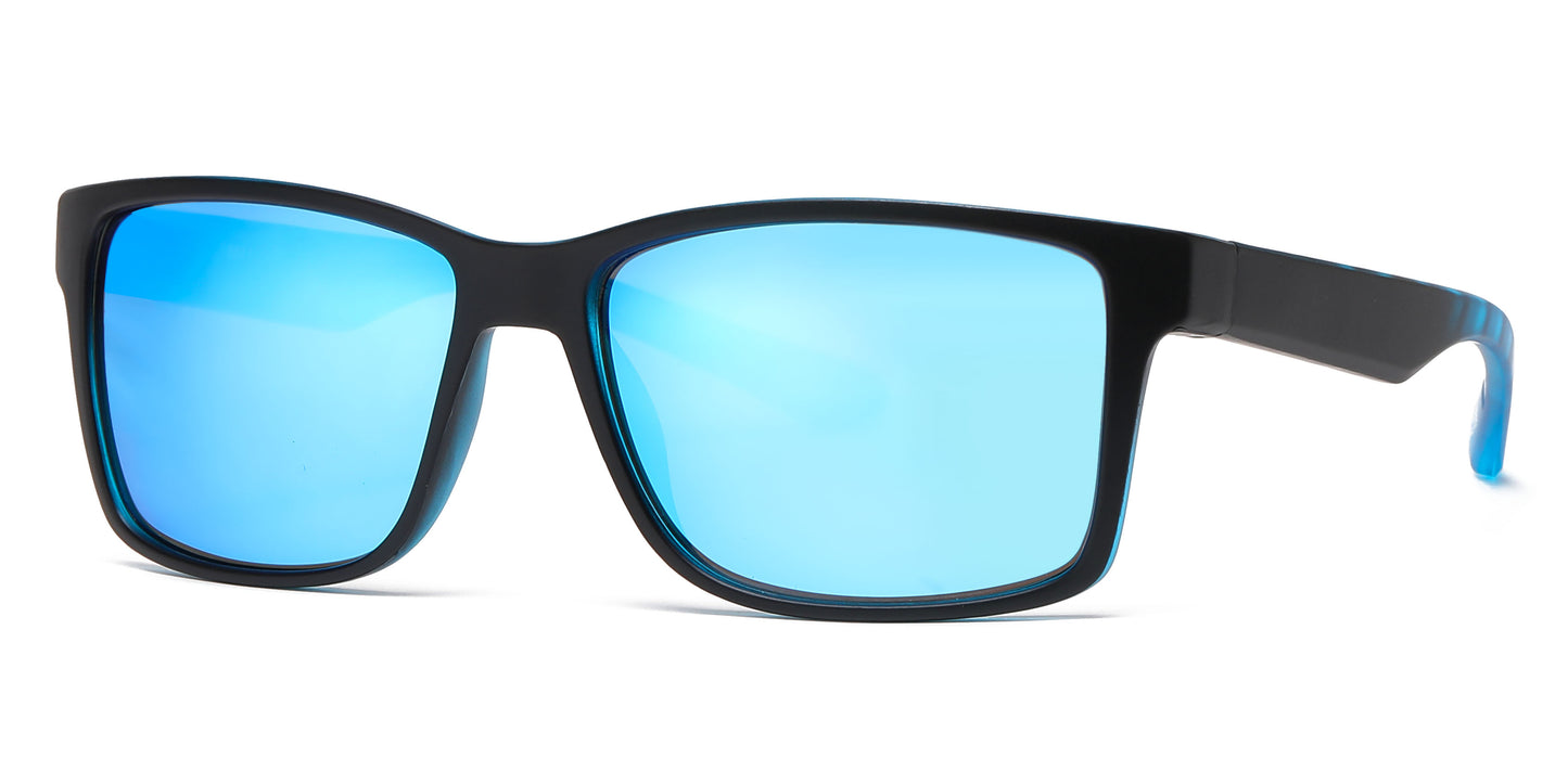 6841 - Rectangular Men Sport Plastic Sunglasses with Color Mirror Lens