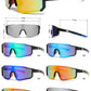 6843 - One Piece Semi Rimless Sport Shield Plastic Sunglasses with Color Mirror Lens