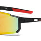 6843 - One Piece Semi Rimless Sport Shield Plastic Sunglasses with Color Mirror Lens