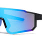 6843 - One Piece Semi Rimless Sport Shield Plastic Sunglasses with Color Mirror Lens