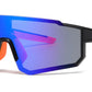 6843 - One Piece Semi Rimless Sport Shield Plastic Sunglasses with Color Mirror Lens