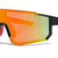 6843 - One Piece Semi Rimless Sport Shield Plastic Sunglasses with Color Mirror Lens