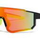 6843 - One Piece Semi Rimless Sport Shield Plastic Sunglasses with Color Mirror Lens