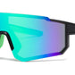 6843 - One Piece Semi Rimless Sport Shield Plastic Sunglasses with Color Mirror Lens