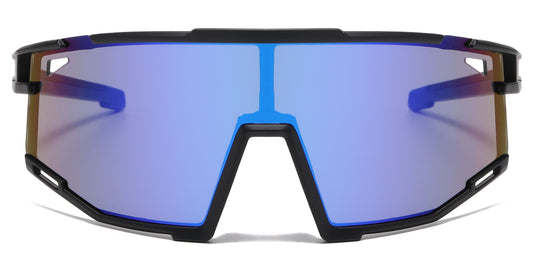 6845 - One Piece Shield Color Mirrored Lens Plastic Sports Sunglasses