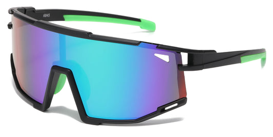 6845 - One Piece Shield Color Mirrored Lens Plastic Sports Sunglasses