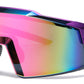 6846 - One Piece Semi Rimless Sport Shield Plastic Sunglasses with Color Mirror Lens