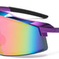 6846 - One Piece Semi Rimless Sport Shield Plastic Sunglasses with Color Mirror Lens