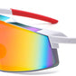 6846 - One Piece Semi Rimless Sport Shield Plastic Sunglasses with Color Mirror Lens