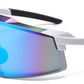 6846 - One Piece Semi Rimless Sport Shield Plastic Sunglasses with Color Mirror Lens