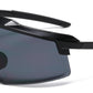 6846 - One Piece Semi Rimless Sport Shield Plastic Sunglasses with Color Mirror Lens