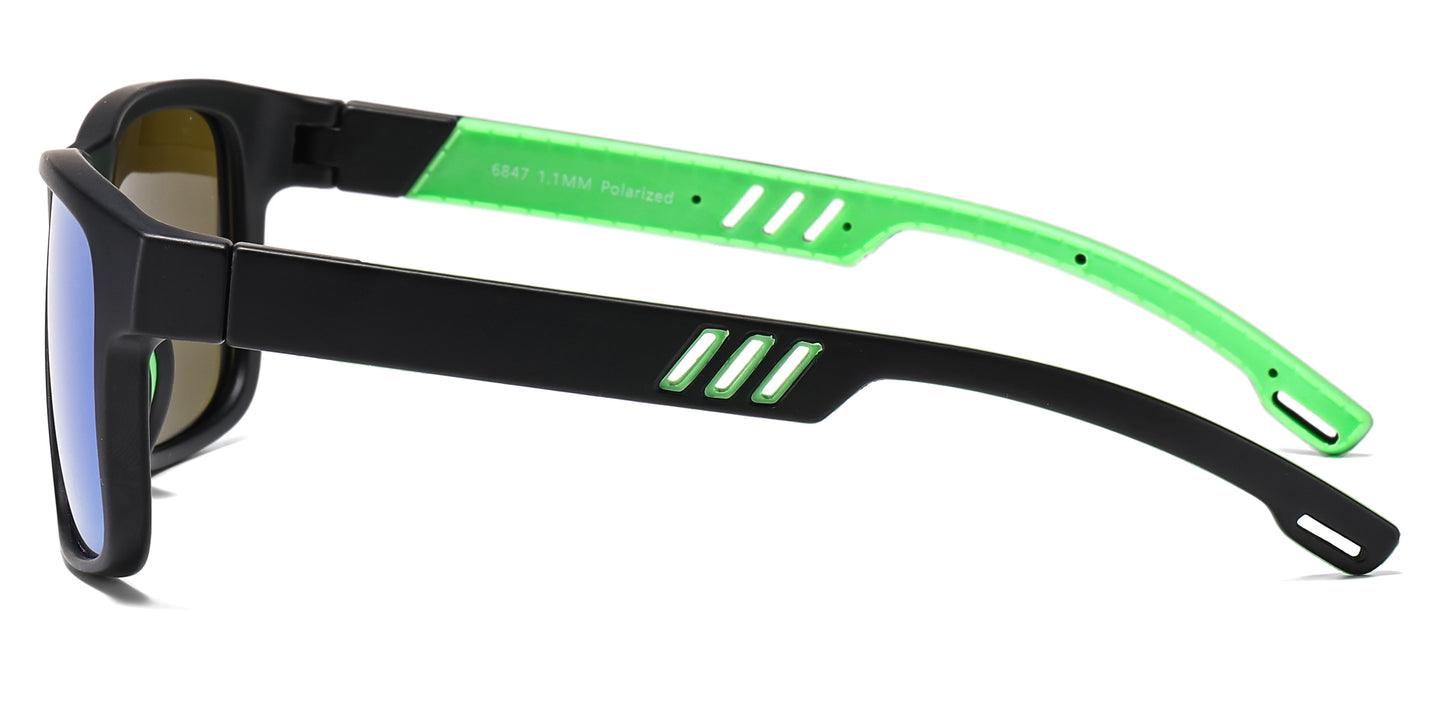 6847 - Men Sport Key Hole Bridge Plastic Sunglasses with Color Mirror Lens