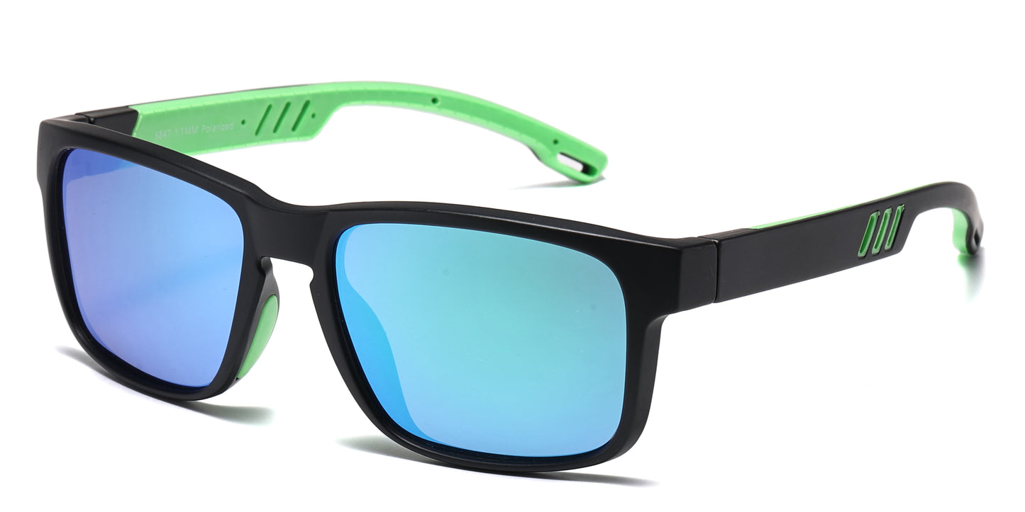 6847 - Men Sport Key Hole Bridge Plastic Sunglasses with Color Mirror Lens