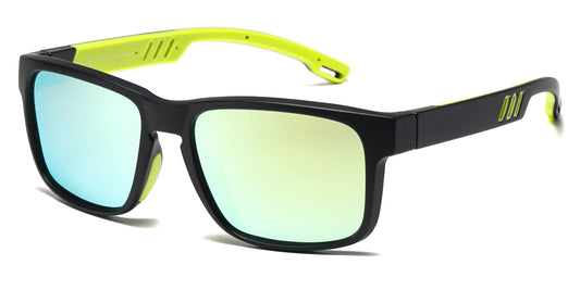 6847 - Men Sport Key Hole Bridge Plastic Sunglasses with Color Mirror Lens