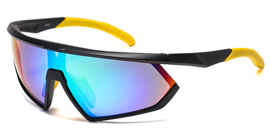 6848 - One Piece Lens Plastic Shield Sunglasses with Color Mirrored Lens